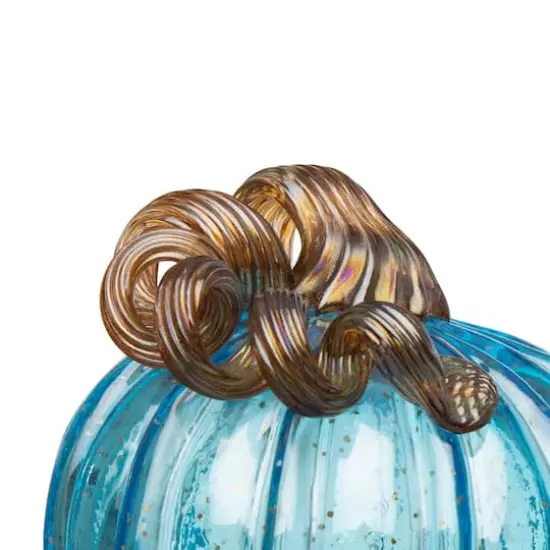 Glitzhome&reg; Blue Glass Pumpkin Set {4}
