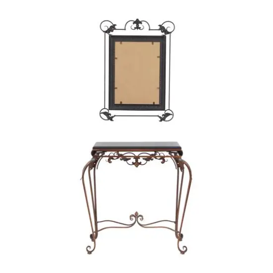 Set of 2" Bronze Metal Traditional Console Table with Mirror, 32" x 23" {7}