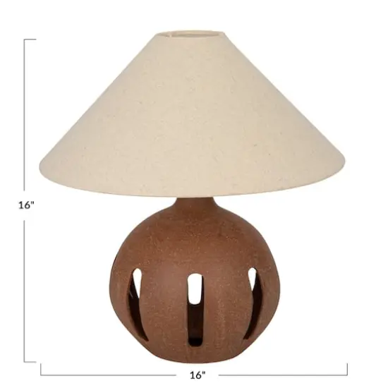 Hello Honey&reg; 16.75" Natural Brown Cut Out Ceramic Table Lamp with Linen Shade {4}