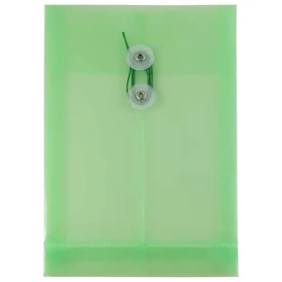 JAM Paper 6.25" x 9.25" Button & String Tie Closure Plastic Envelopes, 12ct. Green {1}
