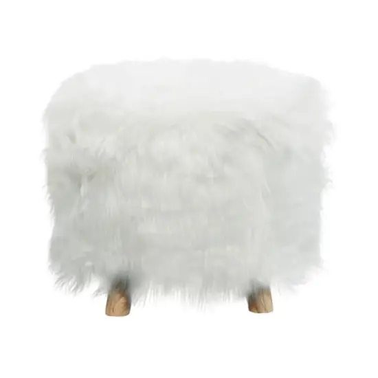 19" White Faux Fur Contemporary Stool {5}