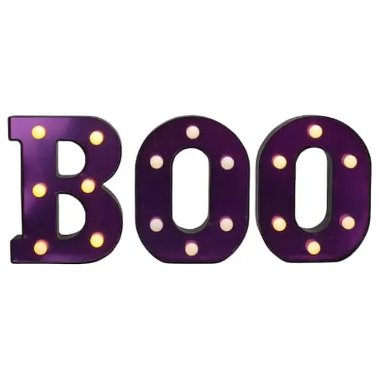6.5" Lighted Black & Purple BOO Halloween Marquee Sign {1}
