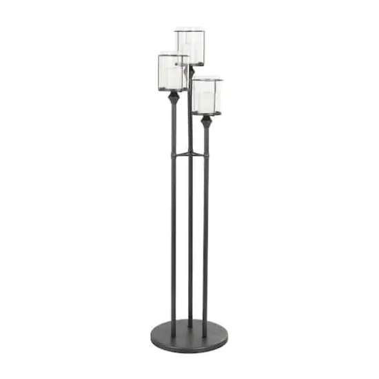 55" Black Metal Floor Hurricane Lamp Decoration {1}