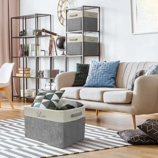 Sorbus 11" Gray Twill Cursive Love Live Laugh Storage Basket Set {5}