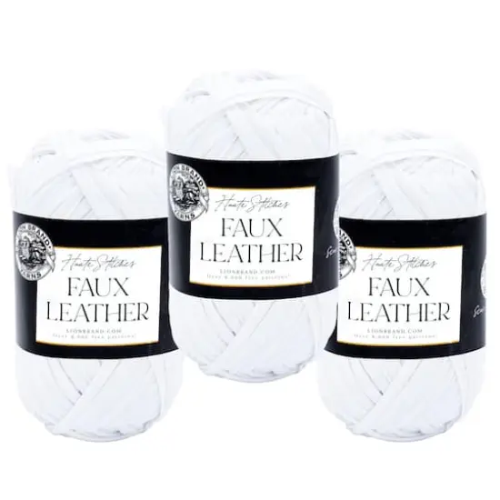 3 Pack Lion Brand&reg; Haute Stitches Faux Leather Yarn New York White {1}