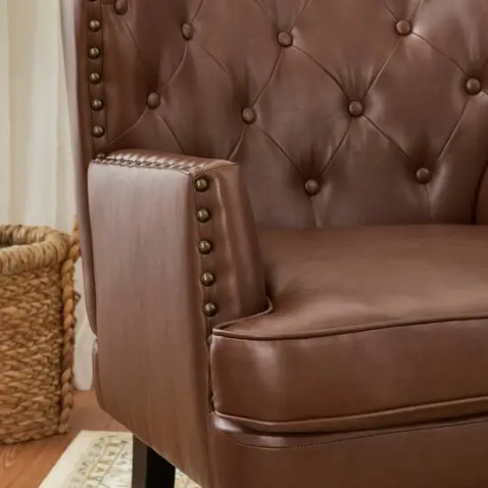 Glitzhome&reg; Modern Leatherette Button-Tufted Accent Armchair Coffee {8}