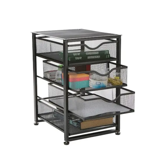 Mind Reader Black Metal Rolling Mesh Office Cart 4-Tiered Drawer Utility Storage Cabinet {3}