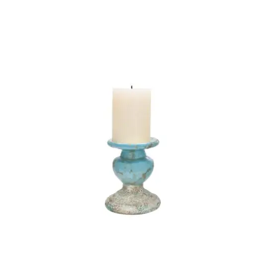 Hello Honey® 5" Distressed Blue Terracotta Pillar Candleholder {4}