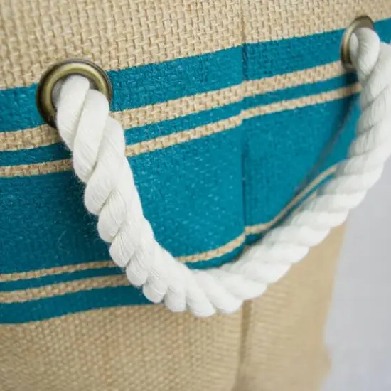 DII&reg; 15" Border Teal Round Burlap Bin {4}