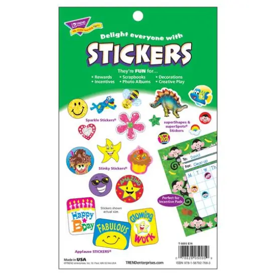 Trend Enterprises&reg; Sparkly Stars, Hearts, & Smiles Sticker Pad, 6 Pads of 336 {3}