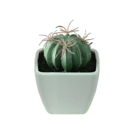 3.5" Faux Green Cactus with Spikes in White Pot {1}
