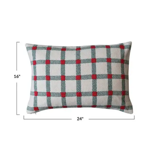 Hello Honey&reg; 24" x 16" Embroidered Red & Green Plaid Lumbar Throw Pillow {5}