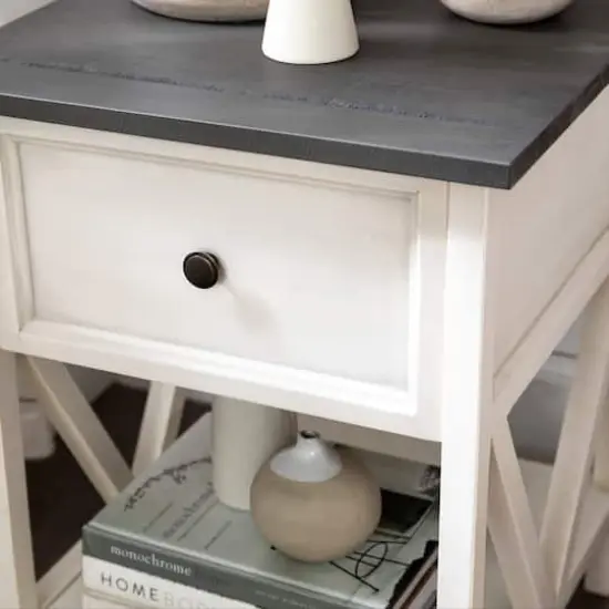 Walker Edison 19" 1-Drawer Wood Side Table Grey / White Wash {8}