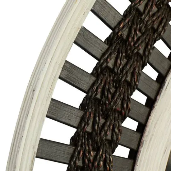 36" Brown Wood Contemporary Round Wall Mirror {5}