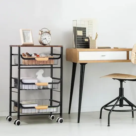Black Fruit Storage Basket Kitchen Rolling Cart {8}