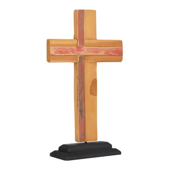 18" Brown Wood Modern Cross Sculpture {4}