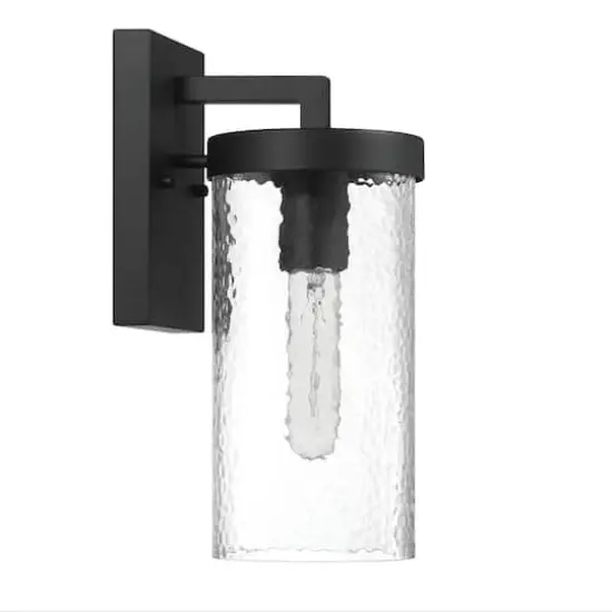 Hello Honey&reg; Aria Matte Black Cylindrical Textured Water Glass & Metal Wall Mounted Outdoor Light {1}