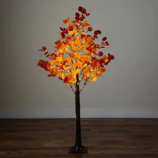 5ft. Pre-Lit Bright Autumn Eucalyptus Artificial Fall Tree with 300 Warm White LED Lights {9}