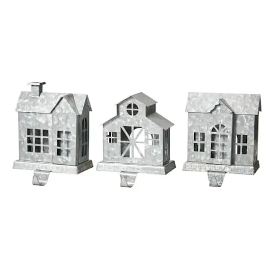Glitzhome&reg; 7" Galvanized House Stocking Holder Set {6}