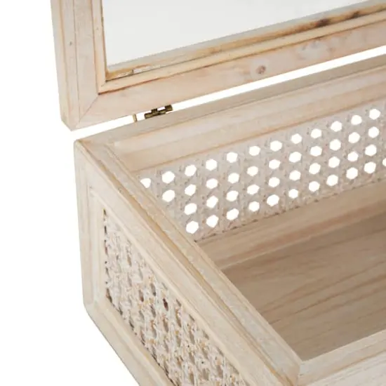 Cream Metal Handmade Woven Storage Box with Bronze Latches & Tempered Glass Tops Set {6}