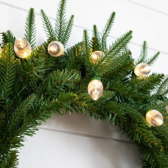 24in. Pre-Lit Artificial Luxembourg Pine Christmas Wreath with 35 Multicolored Traditional Bulb LED Lights {4}