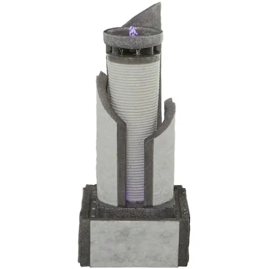 34.5" Light Gray Fiberglass 2-Tier Geometric Fountain with LED Light {1}