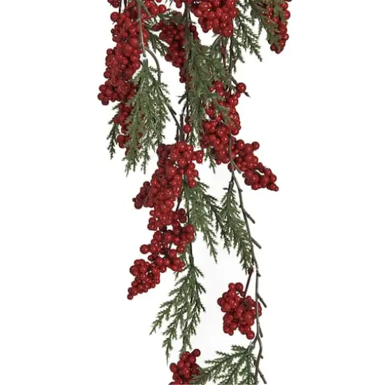 Hello Honey&reg; 43" Red & Green Faux Evergreen Hanging Plant with Berry Bunches {4}