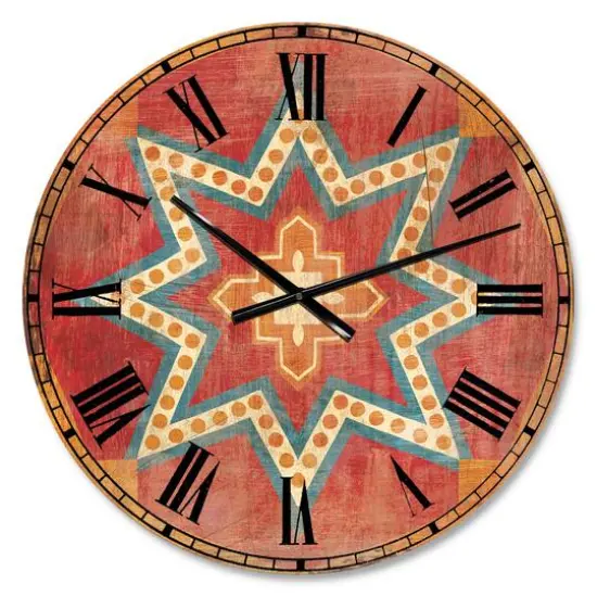 Designart Moroccan Orange Tiles Collage I Bohemian Wall Clock {1}