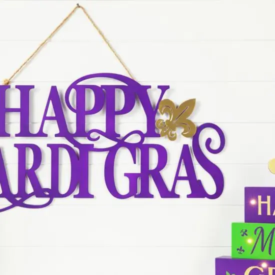 Glitzhome&reg; 24" Metal "HAPPY MARDI GRAS" Wall Decor {5}