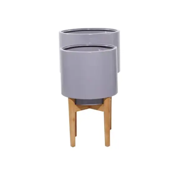 Gray Iron Contemporary Planter with Natural Legs Set {5}