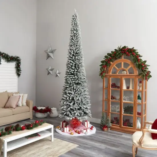 12ft. Pre-Lit Flocked Artificial Pencil Christmas Tree, Clear Lights {11}