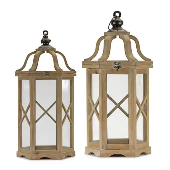 Iron & Wood Lantern Set, 23.5" & 31" {1}