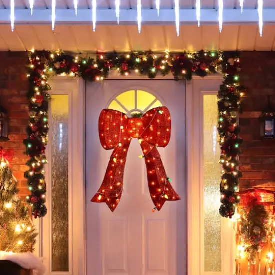 Glitzhome&reg; 35.75"H Lighted Christmas 3D Fabric Bow Outdoor Decor {4}