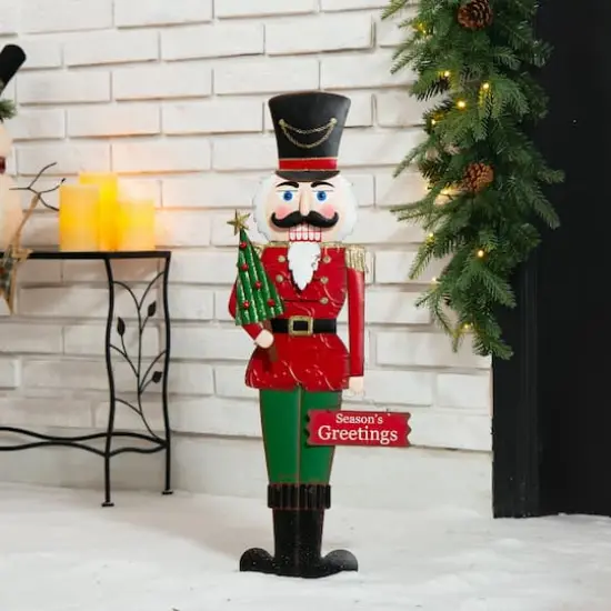 Glitzhome&reg; 3ft. Metal Nutcracker Yard Stake {4}