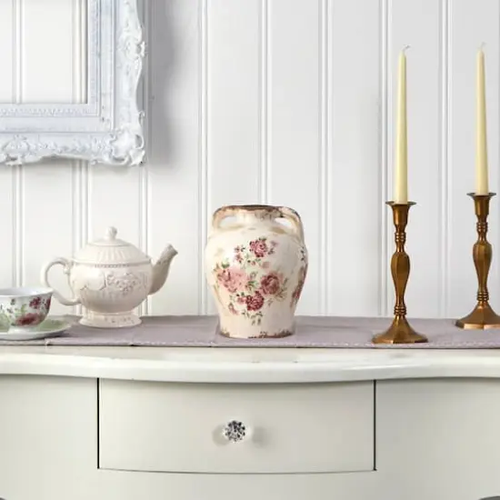 8" Tuscan Ceramic Floral Print Vase {4}