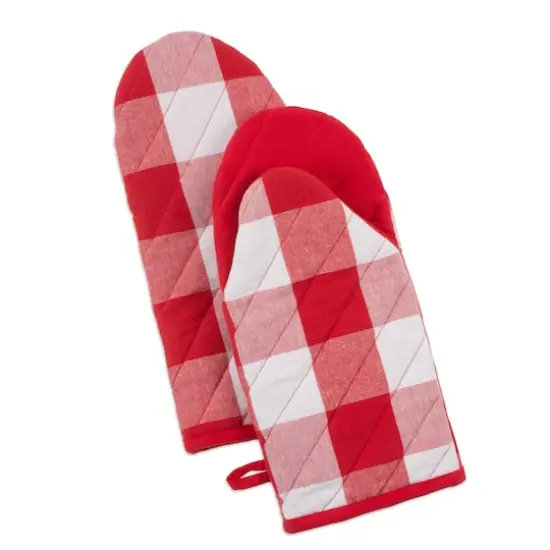 DII&reg; Buffalo Check Oven Mitts, 2ct. Tango Red/White {1}