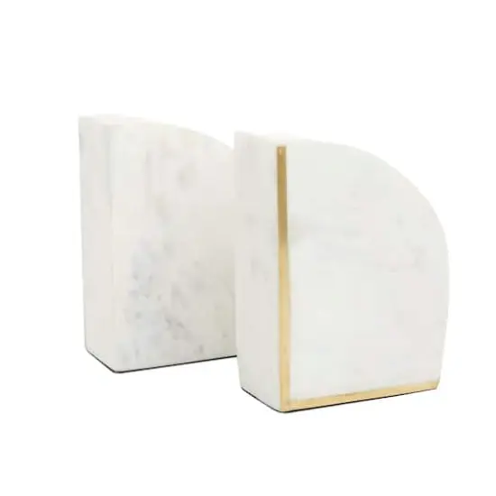 CosmoLiving by Cosmopolitan White Marble Glam Bookends, 6" x 4" x 2" {3}
