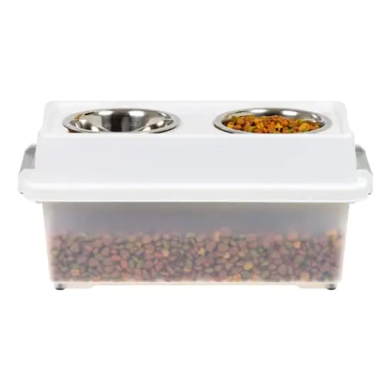 IRIS Clear, White & Gray 12qt. Airtight Elevated Feeder Storage Container {3}