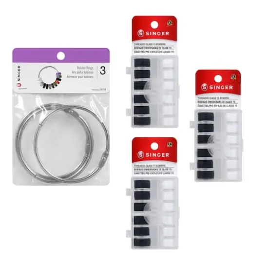 SINGER&reg; Class 15 Sewing Bobbin & Storage Rings Set, Black & White {3}