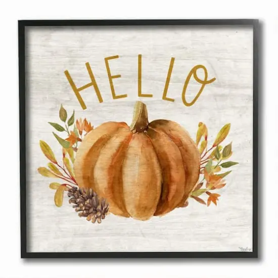 Stupell Industries Hello Pumpkin Autumn Pinecone Orange Brown Fall Seasonal Black Framed Wall Art {1}