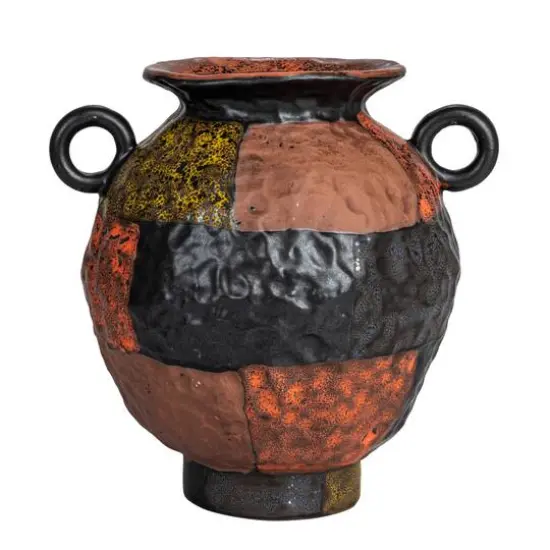 Hello Honey&reg; 8.5" Multicolor Textured Stoneware Vase with Handles & Reactive Glaze {13}