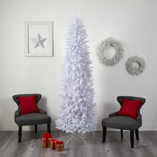 8ft. Pre-Lit White Artificial Christmas Tree, Warm White LED Lights {9}