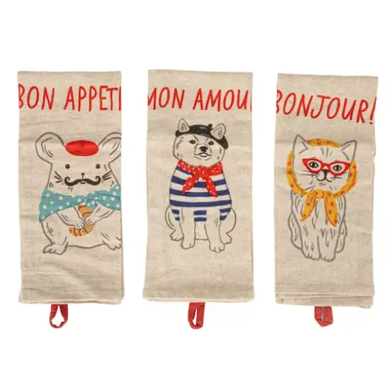 Hello Honey&reg; French Animal Linen Blend Tea Towels, 3ct. {3}