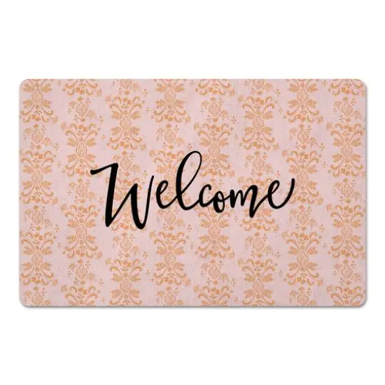 Welcome Floral Crest Floor Mat Orange {1}
