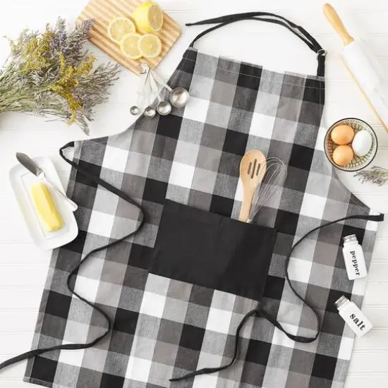 DII&reg; Tri Color Check Chef Apron Black {6}
