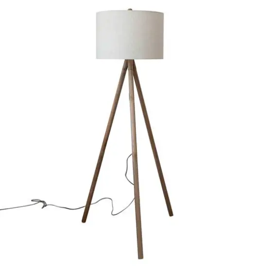 Hello Honey&reg; 5ft. Modern Wood Tripod Floor Lamp with Fabric Shade {5}