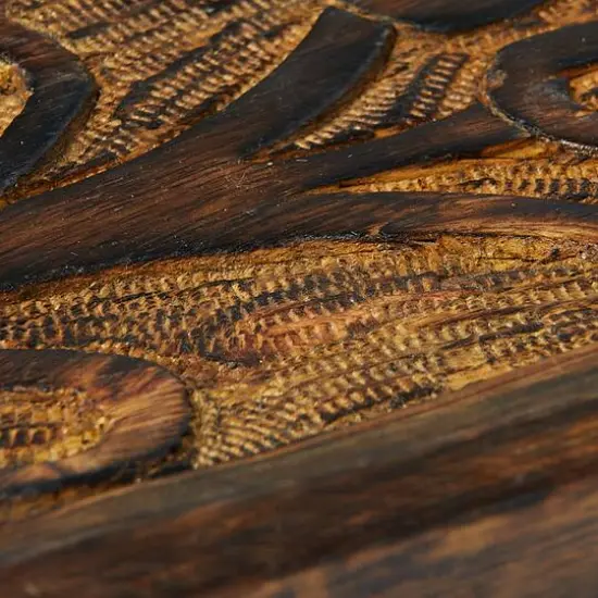 Hello Honey&reg; 15" Natural Boho Decorative Wood Tray with Carved Floral Design {5}