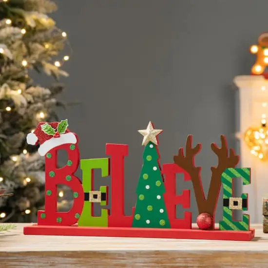 Glitzhome&reg; 14'' BELIEVE Wooden Christmas Table D&eacute;cor {3}