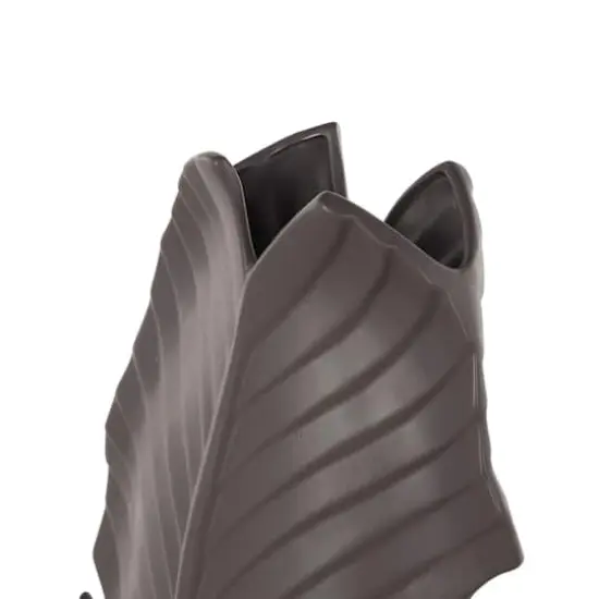 17" Black Ceramic Palm Leaf Decorative Vase {5}