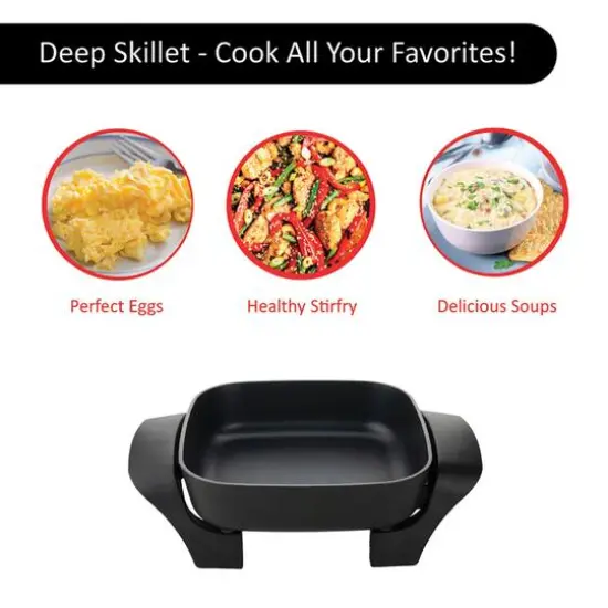 Brentwood 8" Black Nonstick Electric Skillet with Glass Lid {3}